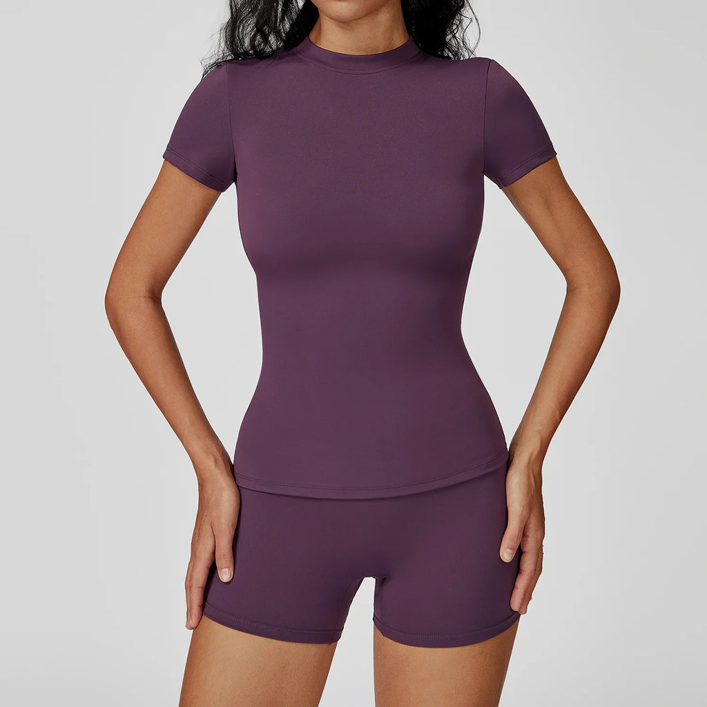 Women  Yoga Set 2PCS Workout Set Sportswear Gym Clothing Fitness Long Sleeve High Waist Leggings Cycling Shorts Sports Suits