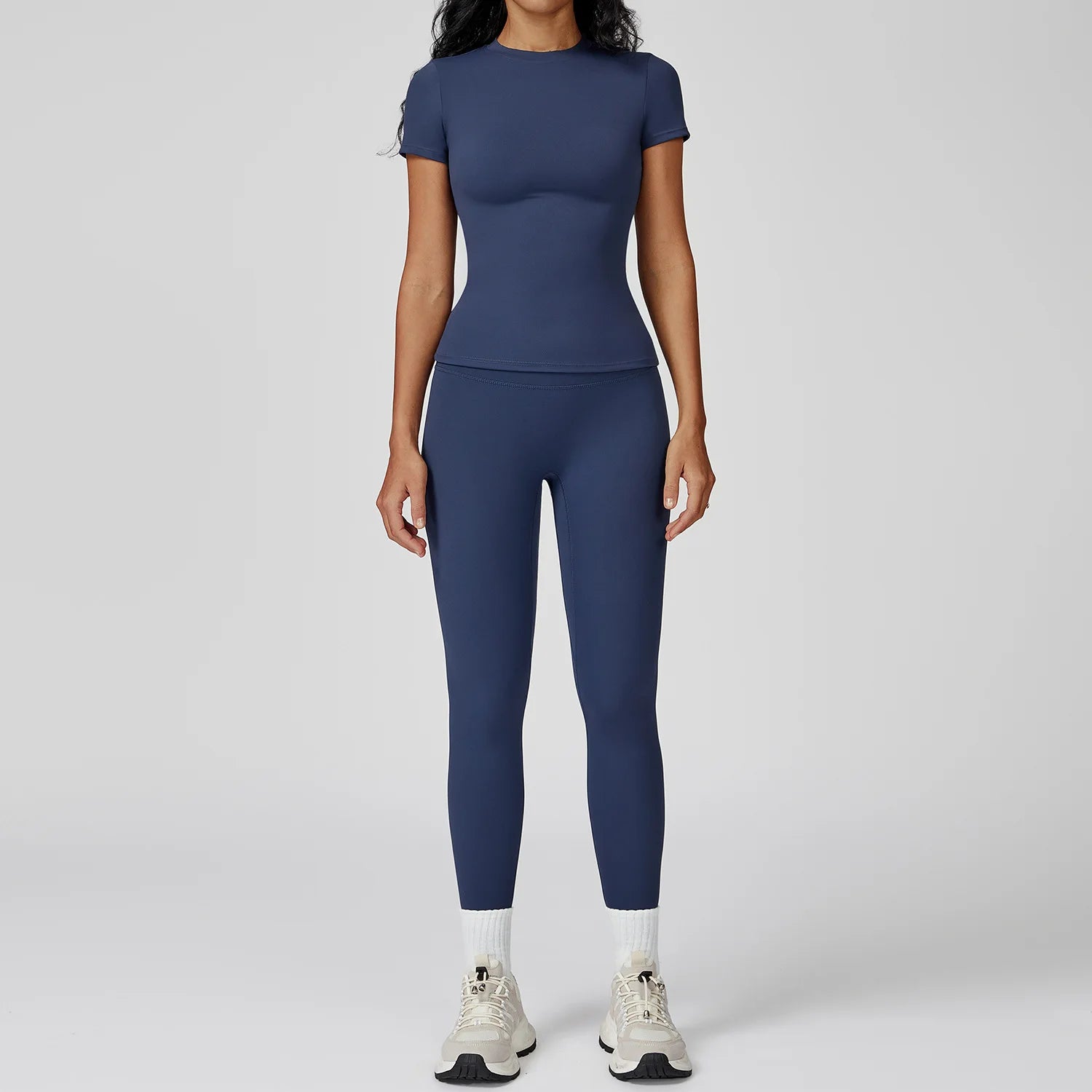 Women  Yoga Set 2PCS Workout Set Sportswear Gym Clothing Fitness Long Sleeve High Waist Leggings Cycling Shorts Sports Suits