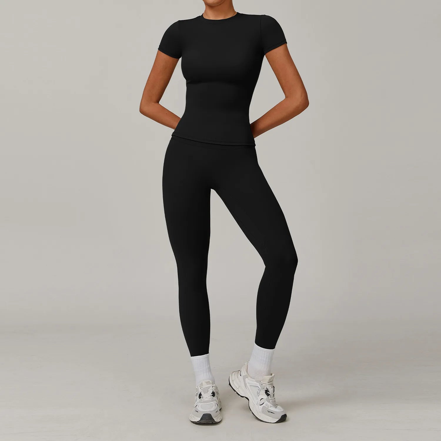Women  Yoga Set 2PCS Workout Set Sportswear Gym Clothing Fitness Long Sleeve High Waist Leggings Cycling Shorts Sports Suits