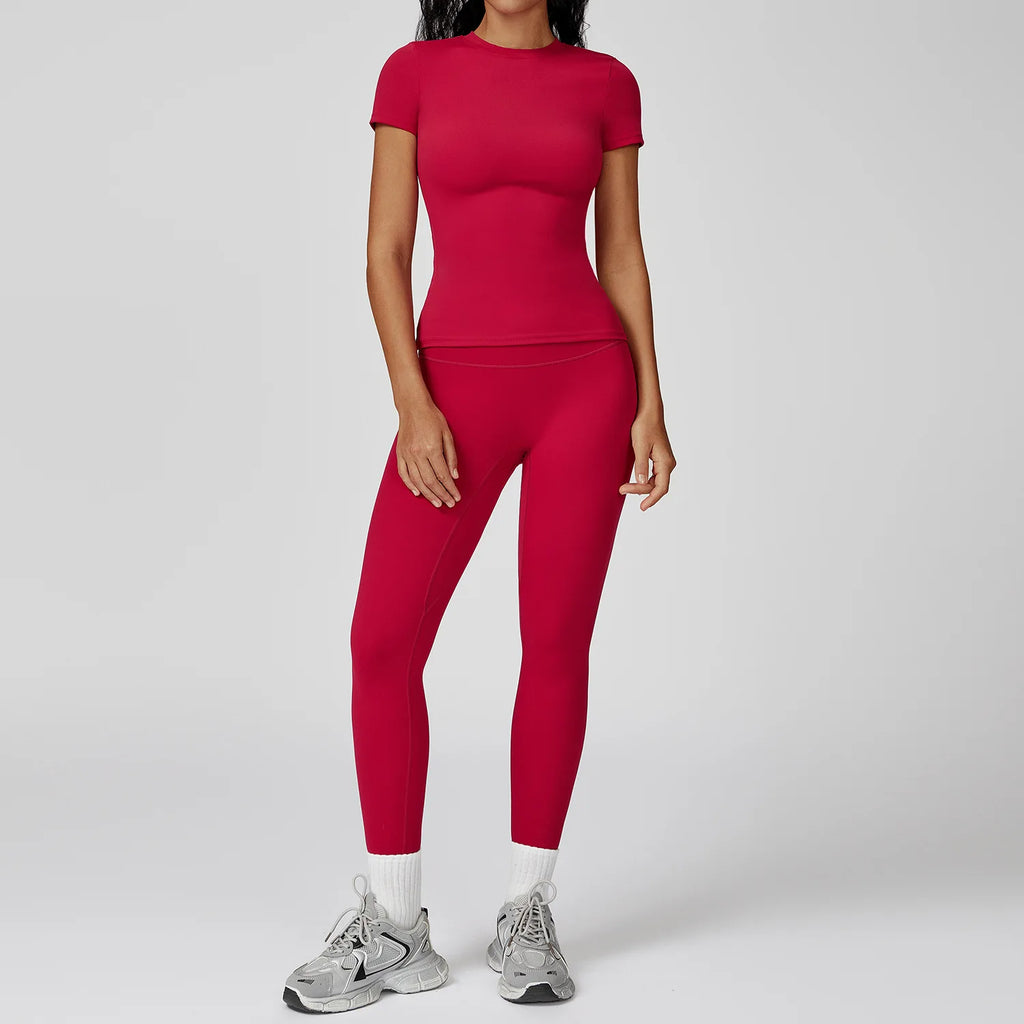 Women  Yoga Set 2PCS Workout Set Sportswear Gym Clothing Fitness Long Sleeve High Waist Leggings Cycling Shorts Sports Suits