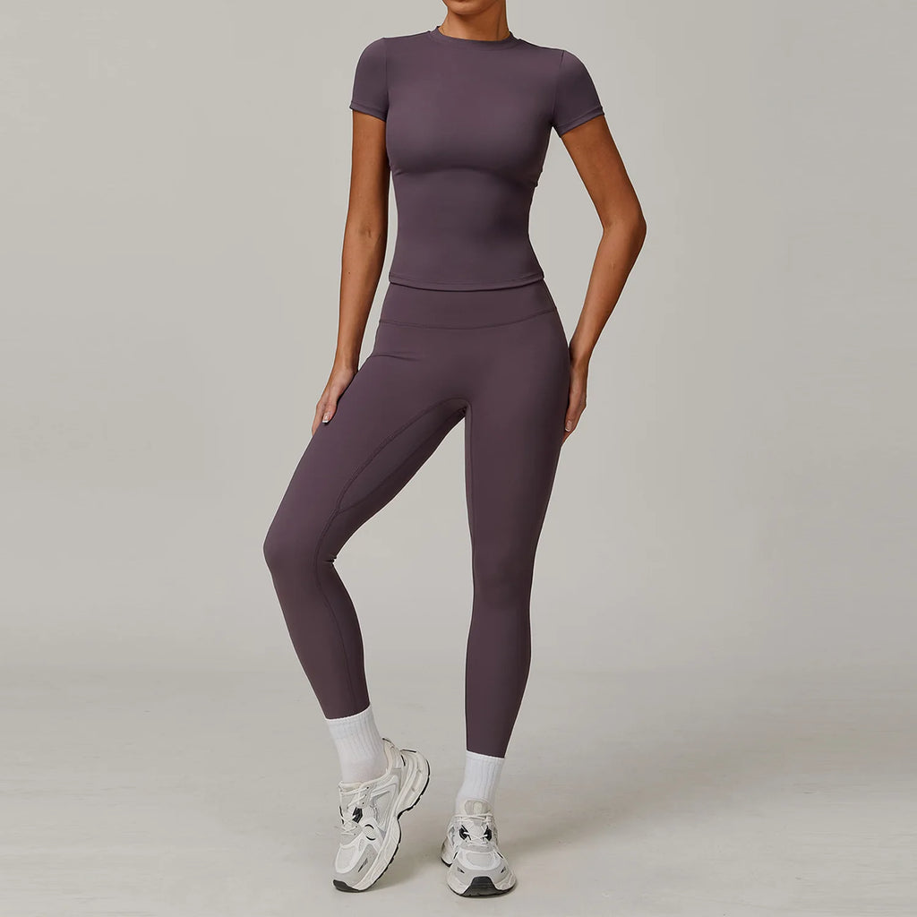 Women  Yoga Set 2PCS Workout Set Sportswear Gym Clothing Fitness Long Sleeve High Waist Leggings Cycling Shorts Sports Suits