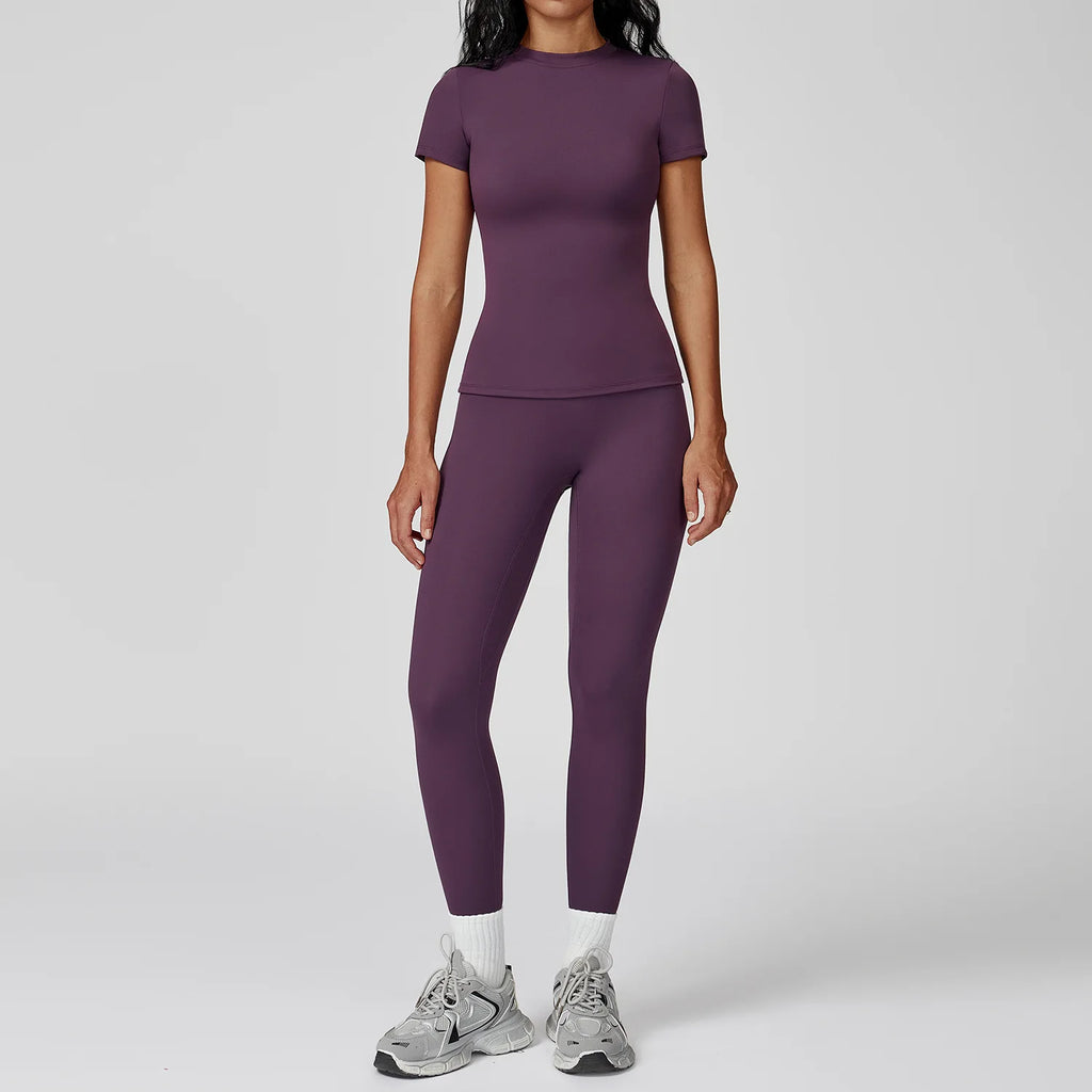 Women  Yoga Set 2PCS Workout Set Sportswear Gym Clothing Fitness Long Sleeve High Waist Leggings Cycling Shorts Sports Suits