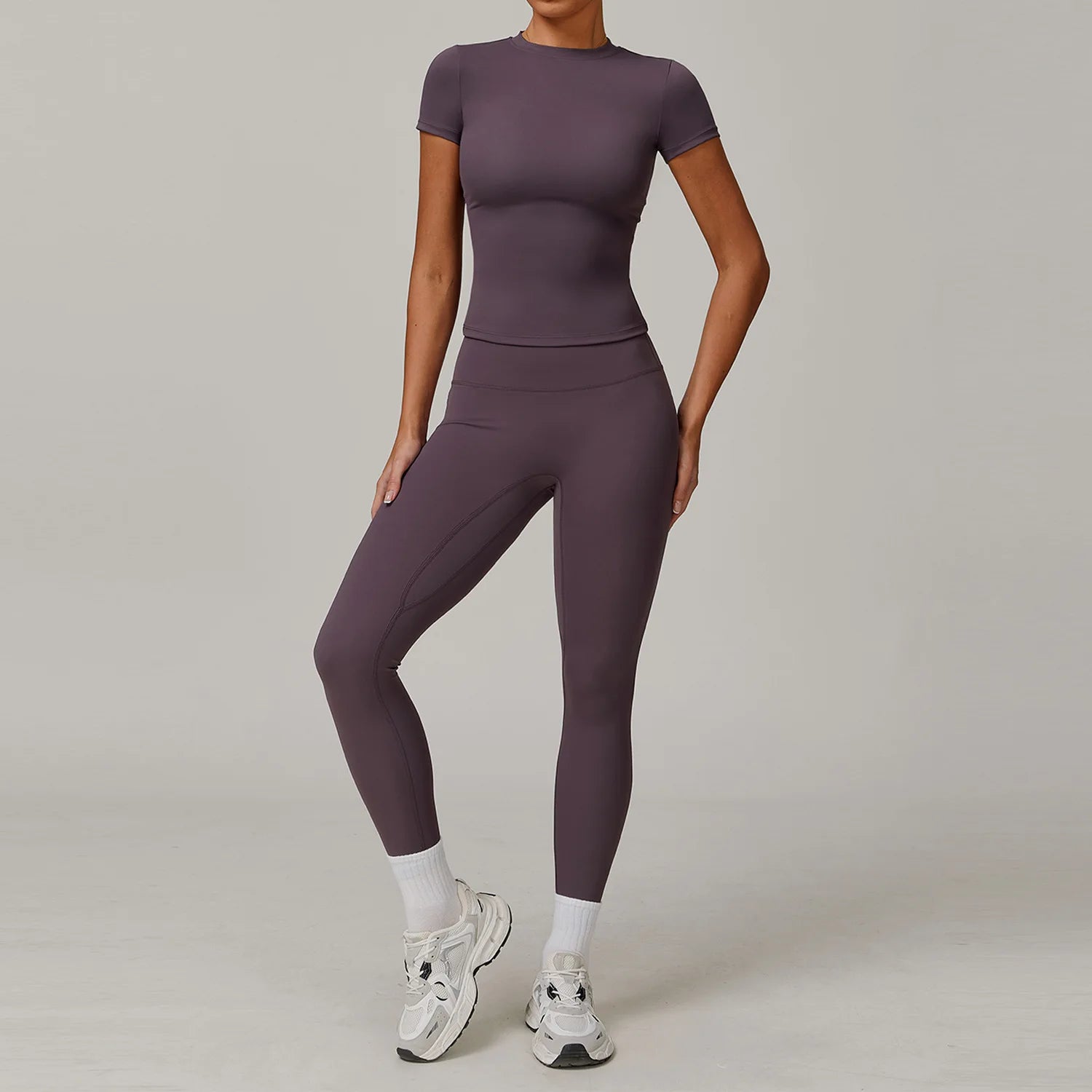 Women  Yoga Set 2PCS Workout Set Sportswear Gym Clothing Fitness Long Sleeve High Waist Leggings Cycling Shorts Sports Suits