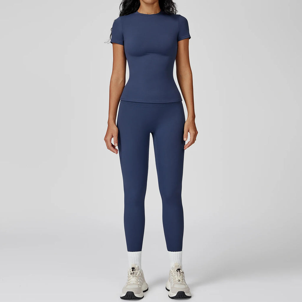 Women  Yoga Set 2PCS Workout Set Sportswear Gym Clothing Fitness Long Sleeve High Waist Leggings Cycling Shorts Sports Suits