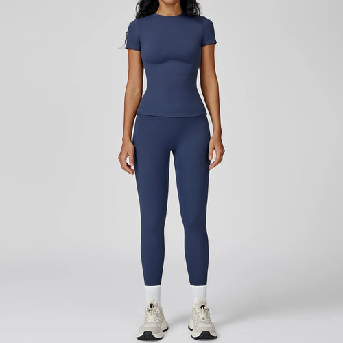 Women  Yoga Set 2PCS Workout Set Sportswear Gym Clothing Fitness Long Sleeve High Waist Leggings Cycling Shorts Sports Suits